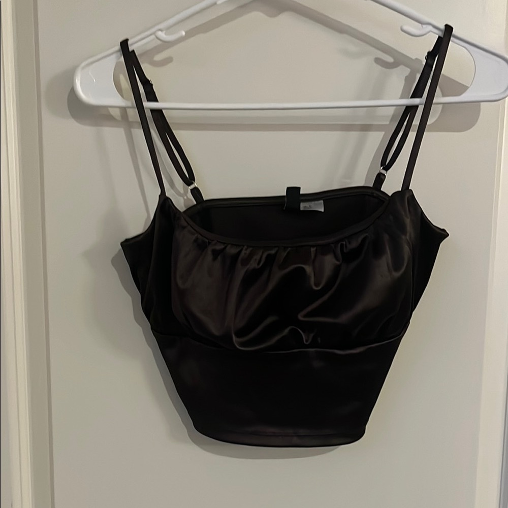Dark brown Divided Satin Crop Top